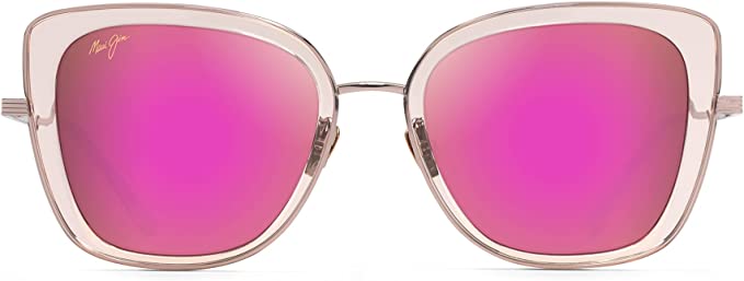 Maui Jim Violet Lake w/Patented PolarizedPlus2 Lenses Luxury Sunglasses, Trans Pink W/Rose Gold/Maui Sunrise Polarized, Medium
