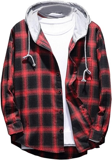 Lavnis men's plaid hooded shirt jacket in classic red buffalo check