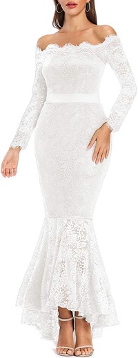 Dreamy floral lace wedding dress with an unforgettable off-shoulder silhouette