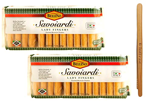 Bellino Savoiardi Lady Fingers for Tiramisu Italian Biscuits, 7 ounce (Pack of 2) with IntFeast Bamboo Kitchen Tong