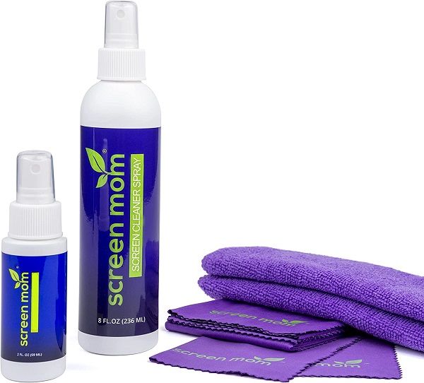 Screen Mom Screen Cleaner Home & Away Bundle – Designed for LED, LCD, Plasma, TV, iPad, Laptop, Computer Monitor, Tablets, Phones, & Eyeglasses - Includes 8oz & 2oz Bottle with 4 Microfiber Cloths