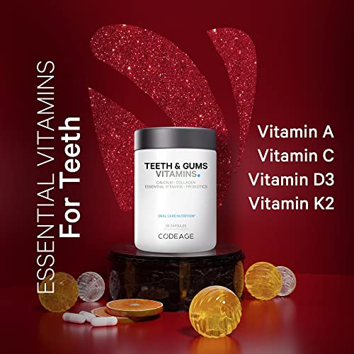 Teeth & Gums Vitamins + Oral Probiotics Supplement for Mouth - Whole Food Calcium, Collagen, Potassium, Vitamin C, D3, K2, Zinc – Oral Care & Dental Multivitamin Supplements - 90 Capsules