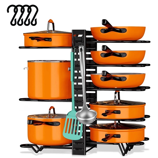 Werseon 8-tier pot rack organizer, adjustable shelves, stores pots, pans, lids.