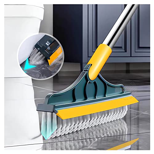 2 in 1 Cleaning Scrub Brush with Long Handle Heavy Duty - 2023 New Shower Powerful Brush and Scraper 2-in-1 Cleaning Tool with Soft Scraper Squeegee, V-Shaped Bristles Scrubber Deck Brush (Green)