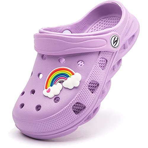 WOUEOI Kid's Girls Boys Clogs Garden Shoes Cartoon Slides Sandals Beach Slipper Children(D-Light Purple,8 Toddler)