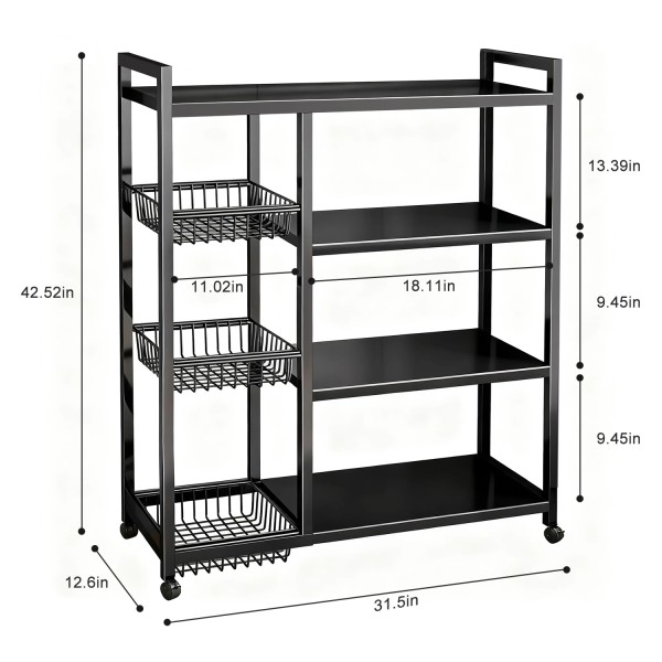 4 Tier Movable Storage Rack Heavy Duty Metal Shelf With 3 Wire Baskets And Wheels Metal Shelves Organizer For Kitchen Bathroom Office Garage