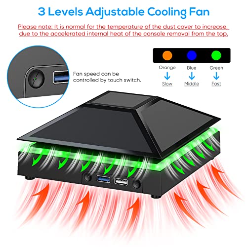 Cooling Fan Dust Proof for Xbox Series X Console with Colorful Light Strip,MENEEA Dust Cover Filter,Rubber Dust Plugs,Low Noise Top Fan with 3 Gears,Cooler&Light Independent Touch Switch, 2 USB Port