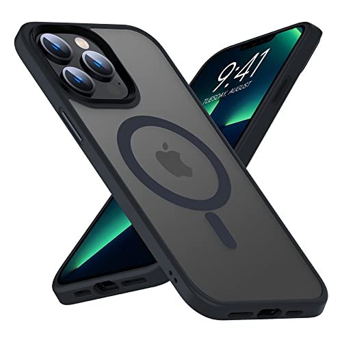 Mgnaooi Magnetic Case for iPhone 13 Pro Max Case [MIL-Grade Drop Tested & Compatible with MagSafe] Translucent Matte Back with Aluminum Alloy Keys, Anti-Fingerprint Anti-Scratch 6.7 Inch, Black