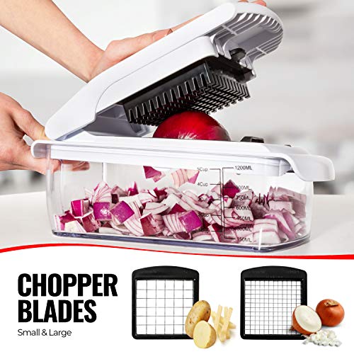 Vegetable Chopper - Spiralizer Vegetable Slicer - Onion Chopper with Container - Pro Food Chopper - Black Slicer Dicer Cutter - 4 Blades -Fullstar 