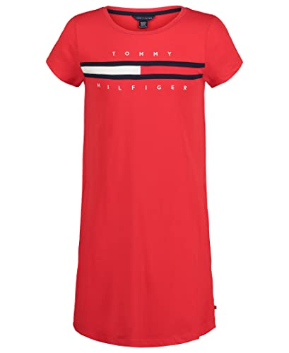 Tommy Hilfiger Girls' Short Sleeve Pieced Flag T-Shirt Dress, Chinese Red, 7