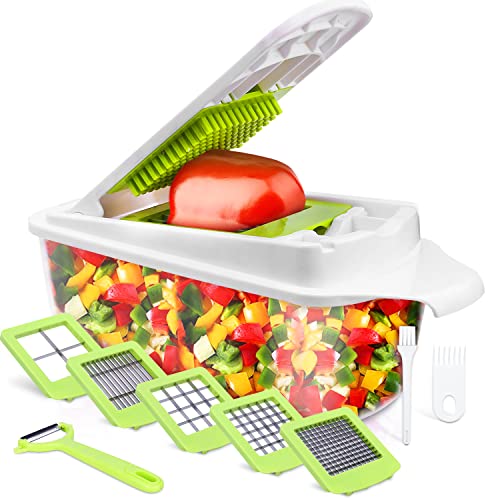 Food Dicer 5 Blades, Onion Dicer Chopper, Kitchen Chopper, Fruit and Veggie Chopper for Vegetables Chopper, Food Prep Chopper, Light Green