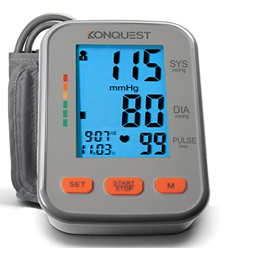 Konquest KBP-2704A Automatic Upper Arm Blood Pressure Monitor - Adjustable Cuff - Large Backlit Display - Tensiometro Digital