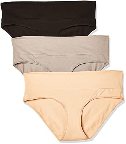 Motherhood Maternity Women's 3 Pack Fold Over Brief Panties black, nude, flat grey/multi pack Large