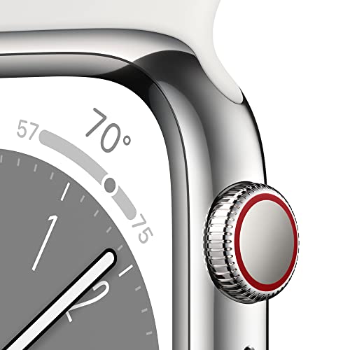 Apple Watch Series 8 GPS + Cellular 41mm Silver Stainless Steel Case with White Sport Band - M/L