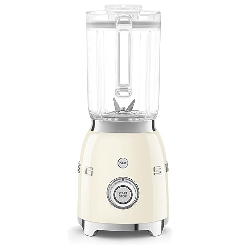 SMEG 50's Retro Blender in Cream with Stainless Steel Blade and 6-Cup Tritan Renew Pitcher.