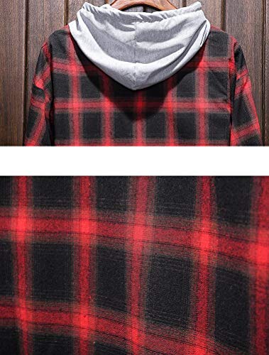 Lavnis men's plaid hooded shirt jacket in classic red buffalo check