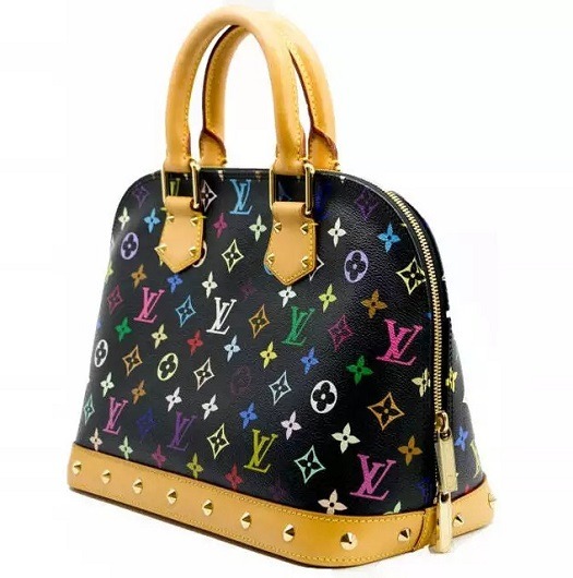 Louis Vuitton Alma Handbag, Black Monogram Multicolor Canvas, Full View