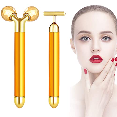 2-IN-1 Electric Face Massager, 3D Roller and T Shape Face Massager Kit Gift Set for Face Skin Care Tools
