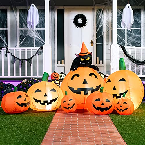 joiedomi 7ft halloween inflatable pumpkins with witch’s cat, led lights, outdoor yard