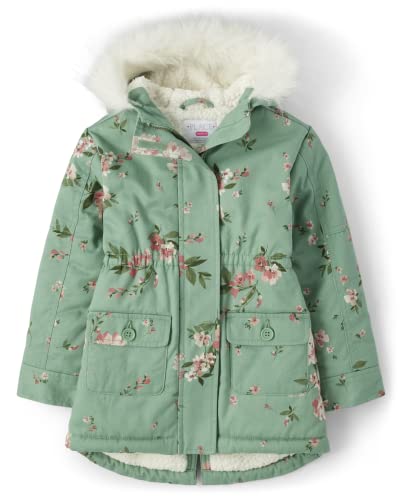The Children's Place Girls' Heavy-Weight Winter Parka Jacket, Water-resitant, Sherpa Lined, Faux Fur Hood, Sweet PEAR, XXLarge(16)