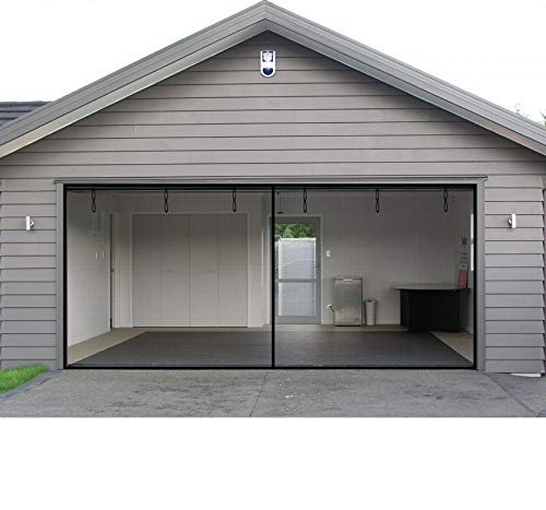 Garage Door Screen, 2 Car 16x7Ft Magnetic Closure Heavy Duty Weighted Bottom Screen Self Sealing Fiberglass Mesh Anti Annoying Unwanted Animals Retractable Net - Easy Assembly & Pass-Through(Black)