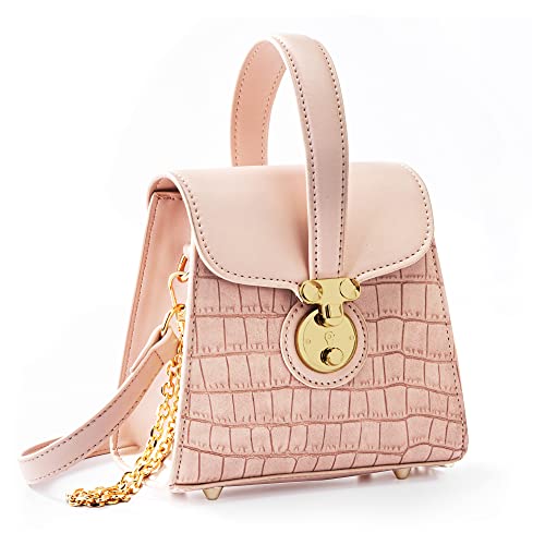 Milan Chiva Cute Top Handle Purses and Handbags for Women, Crocodile Crossbody with Fashion Trendy Chain,MC-1011PK