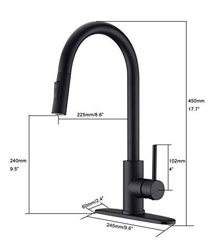 WENKEN Kitchen Faucet, Brushed Gold Kitchen Faucet, 360 Degree Swivel High Arc Pre-Rinse Brass Kitchen Faucet with Deck Plate, Kitchen Faucet with Pull Down Sprayer