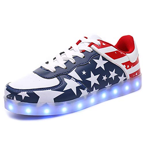 IGxx Light Up Shoes for Men Women LED Shoes Patriotic America Flat Fashion Sneakers USB Recharing Halloween Christmas President Independence Day Blue