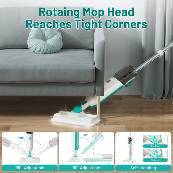PrettyCare 10-in-1 steam mop cleaner with detachable handheld unit and washable microfiber pads