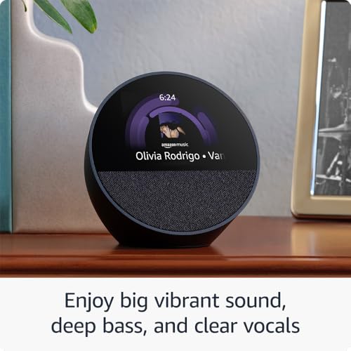 Front view of Echo Spot smart alarm clock in Ocean Blue