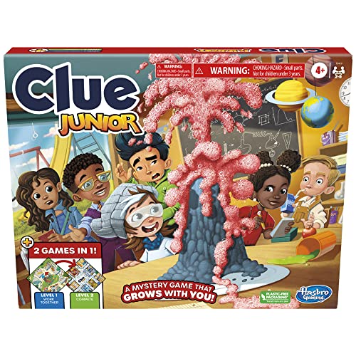 Clue Junior Game, 2-Sided Gameboard, 2 Games in 1, Clue Mystery Game for Younger Kids Ages 4 and Up, Kids Games for 2 to 6 Players, Junior Games