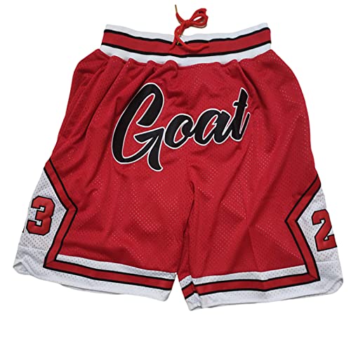 Basketball Shorts for Men with Pockets, Mens Retro Mesh Rap Embroidered Short, Hip Hop 90S Casual Athletic Gym Red Shorts (XX-Large,Red G)