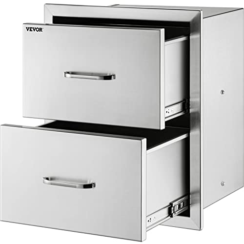 Mophorn Outdoor Kitchen Drawers 14W x 14.3H x 23D Inch, Flush Mount Double BBQ Drawers Stainless Steel with Handle, BBQ Island Drawers for Outdoor Kitchens or Grill Station