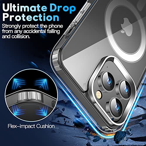 [9 in 1] Magnetic Case for iPhone 14 Pro Max Case,[Compatible with Magsafe] [Non Yellowing][3 Pcs Glass Screen Protector+Camera Lens Protector] Shockproof Slim Thin Phone Case Cover 6.7"-Clear