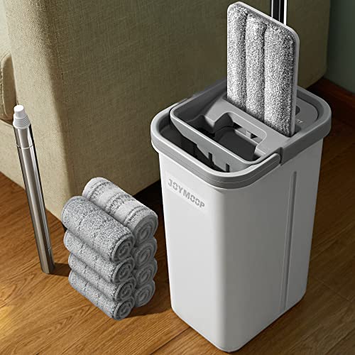 JOYMOOP Mop and Bucket with Wringer Set, Flat Squeeze Mop Flat Head Mop,Dust Mops for Wall Cleaner with Long Handle,Wet and Dry Use Microfiber Mops for Floor Cleaning