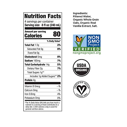 Willa's Unsweetened Organic Oat Milk, 32 oz, 6 pack - Low Sugar (1g), Vegan, Plant Based, Non-GMO, Shelf-Stable, & Made from Whole Grain Oats