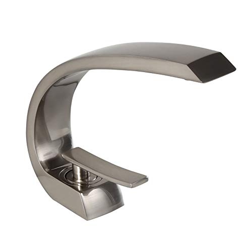 Homary 1-Handle Bathroom Sink Faucet with Pop Up Drain One Hole Deck Mount Curved Lavatory Faucet Solid Brass Mixer Basin Tap, Brushed Nickel