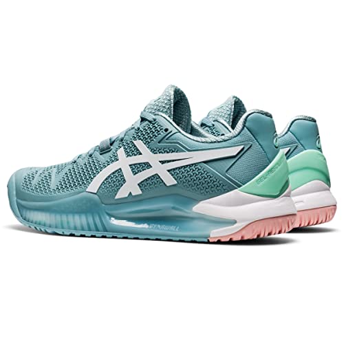 ASICS Women's Gel-Resolution 8 Tennis Shoes, 7.5, Smoke Blue/White