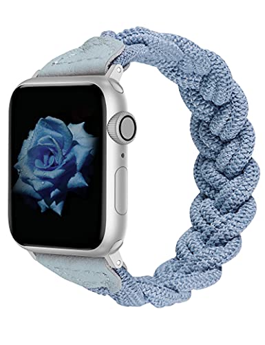 Wearlizer Compatible with Apple Watch Band 38mm 40mm 41mm Slim Elastic Braided Women Cute Solo Loop Wristband Stretchy Woven Bracelet Accessories for iWatch Series 8 SE 7 6 5 4 3 2 1,Sky Blue, S