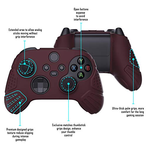 eXtremeRate PlayVital Guardian Edition Wine Red Ergonomic Soft Anti-Slip Controller Silicone Case Cover, Rubber Protector Skins with Black Joystick Caps for Xbox Series S and Xbox Series X Controller