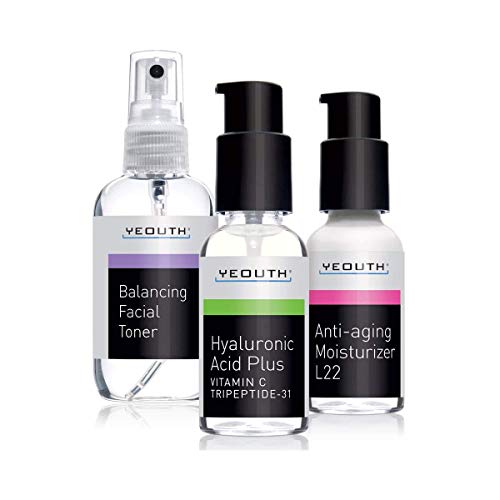 Essentials Anti Aging Skin Care Set, Toner, Hyaluronic Acid Serum, Face Moisturizer, Face Care Kit for Wrinkles & Dark Spot, Beauty & Personal Skincare Products for Men & Women 3-Piece Kit by YEOUTH