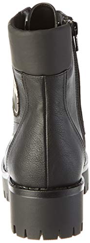 Versace Jeans Women's Combat Boots, black leather, side view showcasing detailed stitching