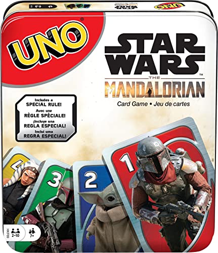 Mattel Games UNO Star Wars the Mandalorian Card Game, Travel Game in Collectible Storage Tin & Special Rule, 2-10 Players [Amazon Exclusive]