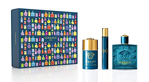 Versace Eros for Men Eau de Toilette, Deodorant or Travel Spray, Aromatic Fougere, (3.4 + 2.5 + 0.3) Oz, 6.2 Oz, 3 Count