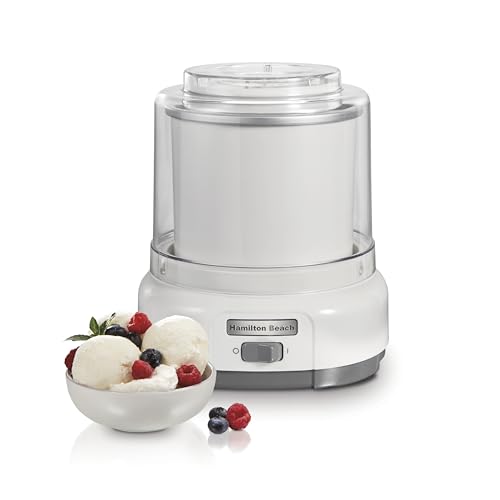 Hamilton Beach Electric Automatic Ice Cream Maker, Frozen Yogurt, Sorbet, Custard, 1.5 quart, White (68880)