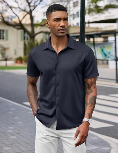 Men's wrinkle-free short sleeve button-down shirt in - perfect for summer style.