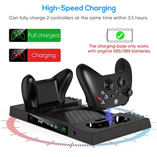Upgraded Vertical Cooling Stand for Xbox Series X with Controller Charger Station Dock, Dual Suction Cooler Fan System Stand Accessories with 8 Game Storage Organizer, Headset Hanger for Xbox Series X
