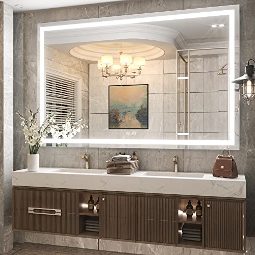 TETOTE 60 x 40 LED Bathroom Mirror LED Mirror Bathroom Mirror with Lights Bedroom LED Vanity Mirror Makeup Mirror Dimmable Anti-Fog Wall Mounted Birthday Gift Room Decor
