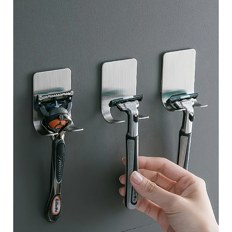 2pcs Silvery Wall Hooks No Drilling Required Bathroom Shaver Holder Stainless Steel Door Wall Hook Bedroom Hat Hook Bathroom Kitchen Bedroom Bathrobe Hook
