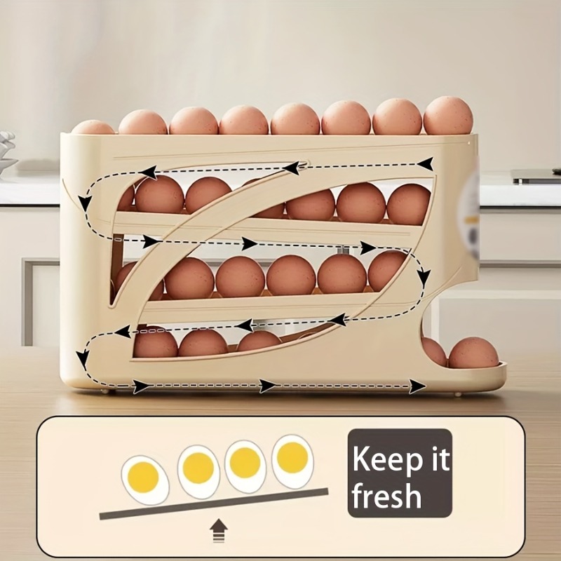 Sturdy Plastic Construction, Holds 30 Eggs, Compact Side Door Design, Sleek Glossy Surface, Easy-To-Use Handle – Ideal for Kitchen And Fridge Storage, Contemporary Kitchen Tools